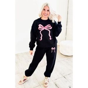 BRAND NEW WITH TAGS Black Jerzees Drawstring Sweatpants with Pink Bow Graphic